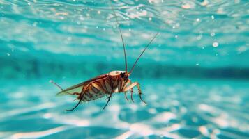 ai gerado Hilário embaixo da agua cena barata dentro piscina tocam profundo mergulho Ação, ai gerado. foto