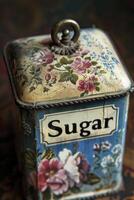 ai gerado revivendo tradição, clássico chá Antiguidade lata reimaginado Como açúcar recipiente foto