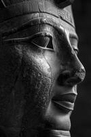 ai gerado monocromático majestade, egípcio figura capturado dentro clássico Preto e branco, ecoando Eterno elegância e mistério. foto