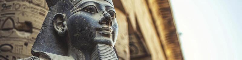 ai gerado uma estátua do a egípcio faraó localizado lado de fora têmpora dentro Egito foto