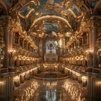 ai gerado grande ópera casa com opulento detalhes e uma majestoso etapa foto