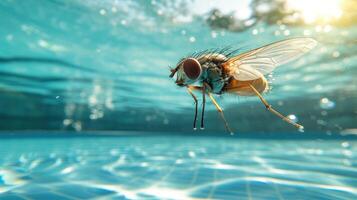 ai gerado Hilário embaixo da agua cena mosca dentro piscina tocam profundo mergulho Ação, ai gerado. foto