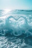 ai gerado coração em forma onda dentro a luz azul mar foto