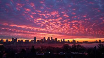 ai gerado dramático pôr do sol sobre a cidade foto