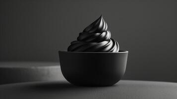 ai gerado Cosmético creme dentro uma jarra com Preto líquido em uma Preto fundo, brincar foto