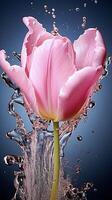 ai gerado uma Rosa tulipa é espirrando água dentro a ar foto