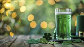 ai gerado uma vidro do verde Cerveja st patrick's dia conceito foto