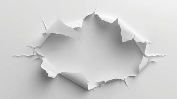 ai gerado solteiro branco rasgado papel peça Projeto isolado em branco fundo para criativo projetos foto