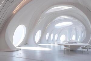 ai gerado futurista branco espaço estação estilo interior do jantar quarto foto