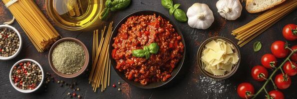 ai gerado típica italiano Comida dentro vários taças foto