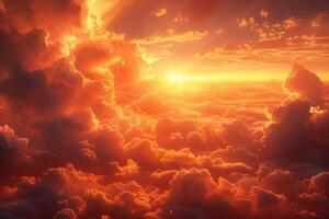 ai gerado aéreo Visão do lindo nascer do sol acima a nuvens foto