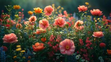 ai gerado Primavera sinfonia. flores, insetos e pássaros. foto