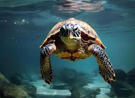 ai gerado uma tartaruga é natação dentro a mar foto