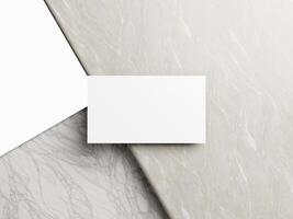 em branco branco o negócio cartão brincar em mármore fundo 3d render ilustração para zombar acima e Projeto apresentação. foto