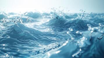 ai gerado água respingo com ondulações fechar-se. azul água fundo. foto
