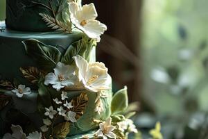 ai gerado elegante Casamento bolo com branco flores gerado de artificial inteligência foto