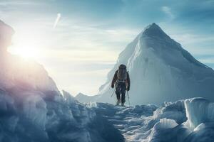 ai gerado alpinistas estão às a topo do a iceberg foto