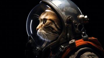 ai gerado uma gato dentro a astronauta capacete olhares fixos para dentro espaço, com cósmico fundos do estrelas e nebulosas. a imagem monitores uma criativo mistura do ficção científica e animal temas foto