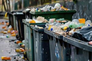 ai gerado desperdício Ordenação lixo caixas, Lixo latas. Ordenação lixo. ecologia lixo reciclando foto