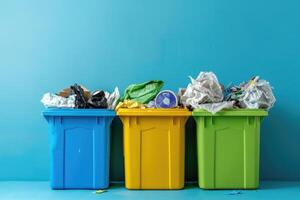 ai gerado desperdício Ordenação lixo caixas, Lixo latas. Ordenação lixo. ecologia lixo reciclando foto