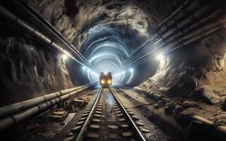 ai gerado mineração túnel dutos dentro ampla minas foto