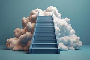 ai gerado uma Escadaria conduzindo acima para uma nuvem preenchidas céu foto