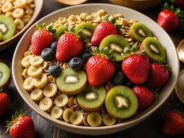 ai gerado fresco fruta cereal tigela café da manhã foto