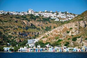 clima e Plaka aldeias em milos ilha, Grécia foto