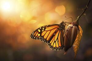 ai gerado monarca borboleta em casulo foto