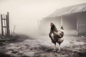 ai gerado livre alcance frango em uma tradicional aves de capoeira Fazenda. neural rede ai gerado foto