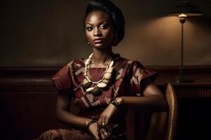 ai gerado lindo africano mulher dentro étnico vestir. neural rede ai gerado foto