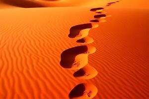 ai gerado humano pegadas dentro a deserto. neural rede ai gerado foto