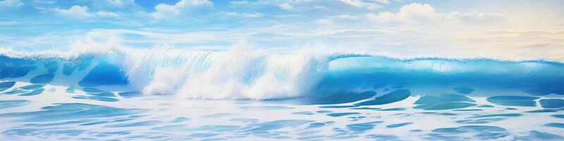 ai gerado lindo arenoso de praia e suave azul oceano onda realista fotografia foto