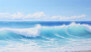 ai gerado lindo arenoso de praia e suave azul oceano onda realista fotografia foto