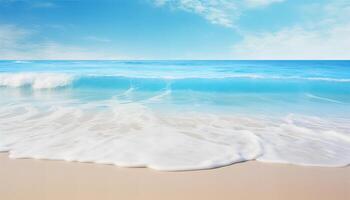 ai gerado lindo arenoso de praia e suave azul oceano onda realista fotografia foto