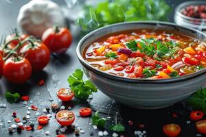 ai gerado pozole mexicano Comida dentro a cozinha mesa profissional publicidade Comida fotografia foto