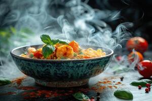 ai gerado pozole mexicano Comida dentro a cozinha mesa profissional publicidade Comida fotografia foto