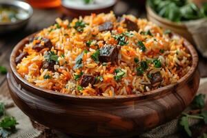 ai gerado indiano Biryani arroz profissional publicidade Comida fotografia foto