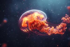 ai gerado a marinho medusa brilha com luminescente contra do a Sombrio mar profissional fotografia foto