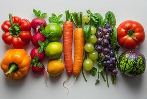 ai gerado fresco frutas e legumes em branco fundo foto