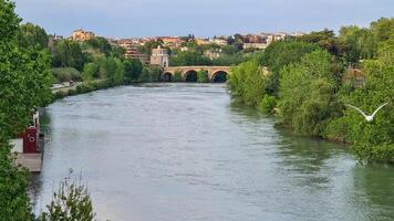 a Tibre rio dentro Roma é uma histórico via fluvial este tem reproduziu uma central Função dentro a da cidade desenvolvimento e cultura. foto