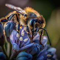 ai gerado abelha é sentado em flor foto