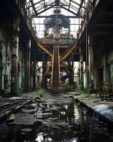 ai gerado capturando a assustador beleza do abandonado industrial espaços foto