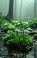 ai gerado pequeno fragmento do terra dentro pântano com água e exuberante verde plantas foto