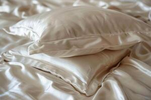 ai gerado luxuoso seda roupa de cama conjunto com suave textura. generativo ai foto