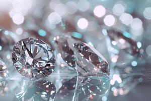 ai gerado polido espumante diamantes espalhados em uma reflexivo superfície. precioso diamantes pedras. generativo ai foto