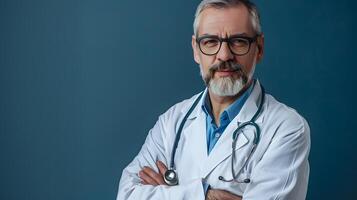 ai gerado retrato do uma masculino médico trabalhador com uma estetoscópio. ai gerado foto