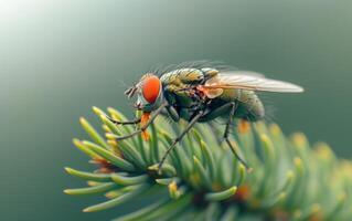 ai gerado mosca preparado em uma animado verde enrolado samambaia foto