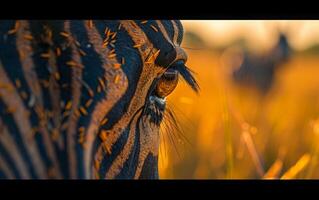 ai gerado detalhado exame do uma zebra olho com macro fotografia foto