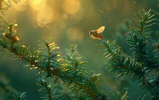 ai gerado pinho agulhas com uma mosca planador entre eles foto